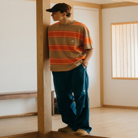 Wide Stripe Tee Oversized - Khaki/Orange